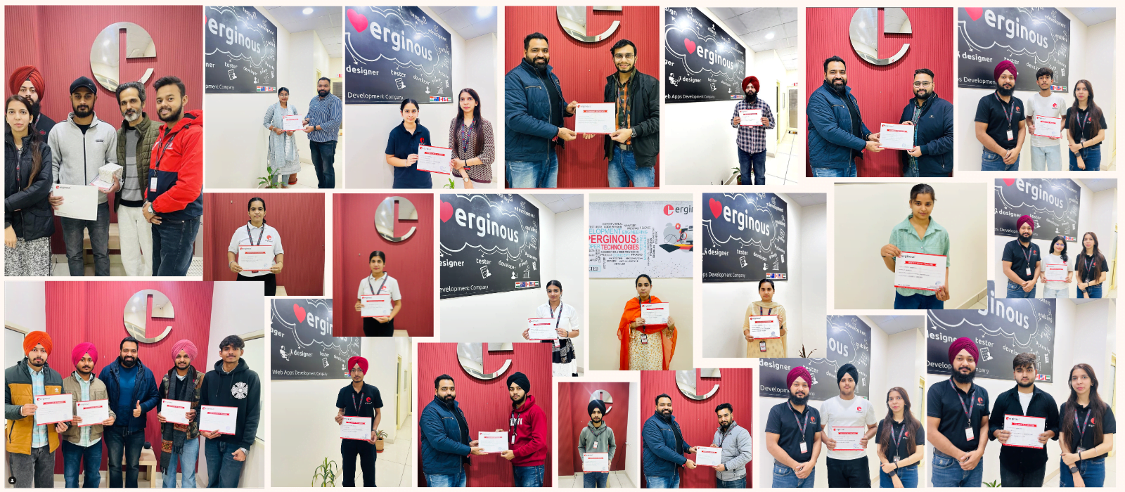 Students receiving certificates after completing their training at Erginous Technologies in Rajpura.